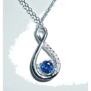 Caperci 925 Sterling Silver Simulated Blue Saphire Chain Pendant Necklace 16"‎